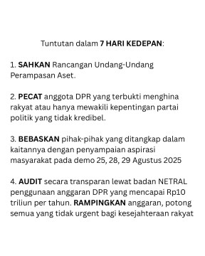 Salsa Erwina membuat sembilan draft tuntutan kepada DPR RI dan pemerintah. (Instagram @salsaer)